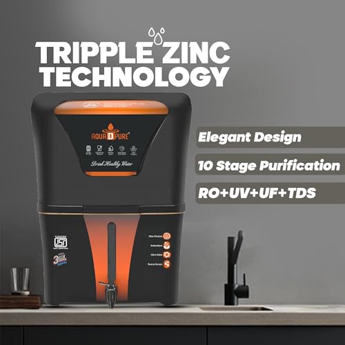 Image of AQUA D PURE 4x Technology with Zinc Purification, 10 Stage RO Water Purifier with UV, UF, TDS Adjuster and 12 Liter Storage Tank, Best for Home and Offices
