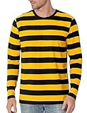 Funny World Black and Yellow Striped Shirt Long Sleeve Men Bumble Bee Costume Casual Basic T-Shirt, X-Large
