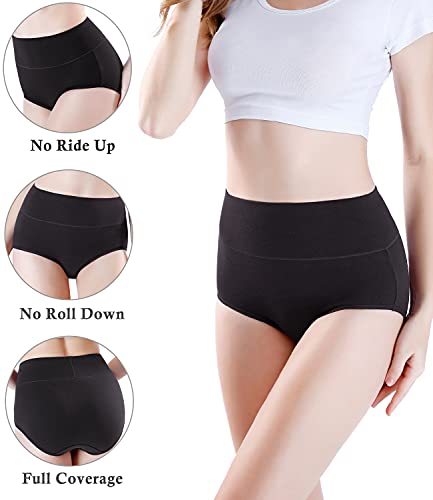 Wirarpa Women's Ultra Soft High Waisted Modal Underwear Briefs Panties 4 Pack Black, Beige Medium #TOP2