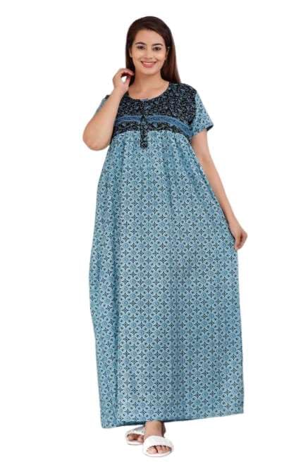 Image of Women Flower Printed Casual Wear Cotton Nighty - Gown-MFNT5014