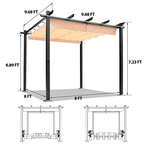 10X10Ft Pergola Retractable Pergola Canopy，Aluminum Pergola Shelter With Polyester Sun And Rain-Proof Canopy,Aluminum Outdoor Pergola For Patio,Yard And Garden(Khaki)… #TOP6