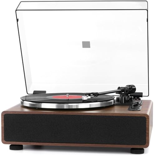 Vinyl Record Player with Magnetic Cartridge,High Fidelity Belt Drive Turntable with Built-in Speakers, Bluetooth Playback and Aux-in Functionality, Auto Off