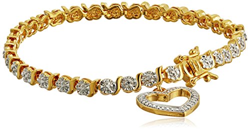 18k Yellow Gold Plated Bronze Diamond Accent Open Heart Tennis Bracelet, 7.25
