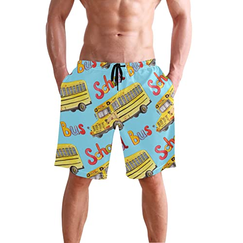 Yellow School Bus Men's Boy's Novelty Beach Shorts Swim Trunks Summer Quick Dry Bathing Suits S2