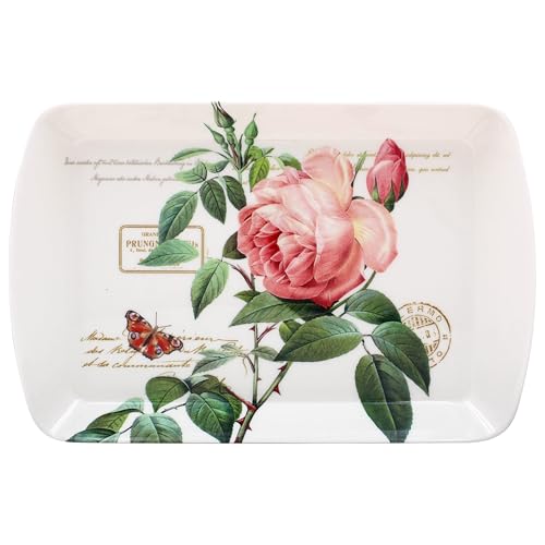 The Leonardo Collection Redoute Rose Tray Small Pierre-Joseph Redoute For Kitchen & Home | Non Slip Serving Tray For Food | Serving Platter For Lunch & Dinner | Plastic Trays For Tea & Serving Dishes