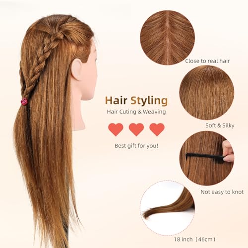 Training Head, Yofuly 18 Inch Hairdressing Head 100% Real Human Hair Manikin Doll Head - Image 2