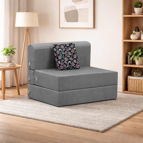 Image of Convertible 3 * 6 Single Seater Sofa Cum Bed | Foldable Sofa Bed for Apartments & Studio Rooms (Grey, URBANPRO)