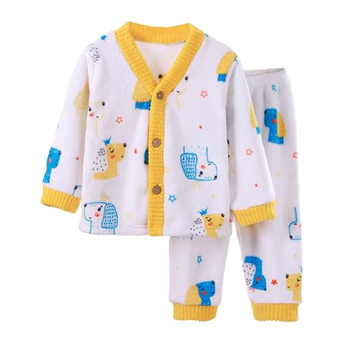 kaoayi パジャマ 冬 子供 もこもこ 上下セット ベビー 厚手 前開き モコモコパジャマ 男の子 暖かい ルームウェア キッズ 女の子 ナイトウェア 長袖 前ボタン 寝巻き 柔らかい 肌触りがいい 子供服 ベビー服 部屋着(イエロー,150)