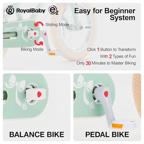 Image of RoyalBaby EZ Kids Bike,12 14 16 18 Inch Convertible Balance to Pedal Bike for Boys & Girls,Beginner Bicycle for Ages 2-9 Years