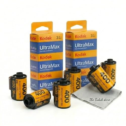 Pelicula Kodak Ultramax 400 de 35 mm - 6 paquetes de rollos de 36 exposiciones para cámaras de 35 mm, incluye paño de microfibra Tudak, 216 exposiciones, película negativa en color ISO 400 para cámaras de película de 35 mm