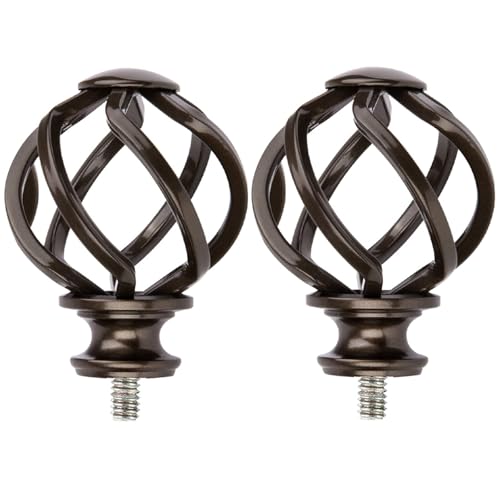 KAMANINA Replacement Finials for 1 or 7/8 Inch Curtain rods, Twisted Cage, M6 Screw Rod End, Bronze, 2pcs