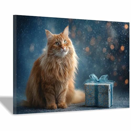 Toile Paysage Hivernal Cadeau Chat Idéal pour Fêtes et Anniversaires Modèle 40x60cm
