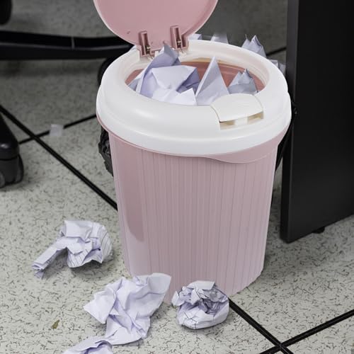Pequeña caneca de basura plástica rosa para hogar miniatura 4
