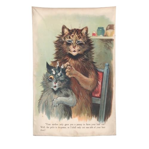 Louis Wain Artwork Louis Wain Cats Tapestry Anthropomorphism Illustration Wall Tapestries Bedroom Home Decor Gift Room Aesthetic 60"x90"