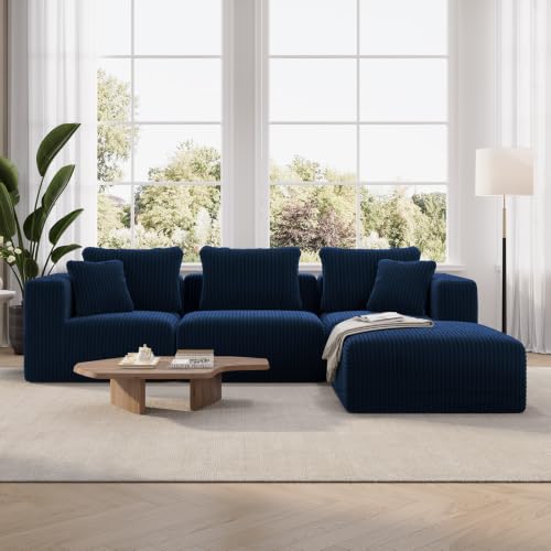 Image of Novilla 106 inch Modular Sectional Sofa, L Shape Convertible Sectional Couch, Modern Cloud Design with Smarts Coil Support, Boneless Sectional Couch for Living Room Apartment, No Assembly Required, Blue
