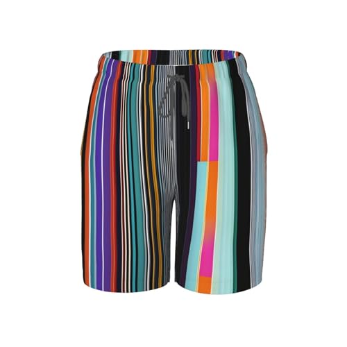 Irregular Vertical Lines Small Youth Beach Pants, Soft and Breathable, with Drawstring Waist, Suitable for Sports and Leisure. Black