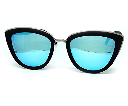 RAKOSTA c6009 Premium Retro Cat Eye Funky Fashion Mirrored Metal Sunglasses (BLUE, Cats eye)2