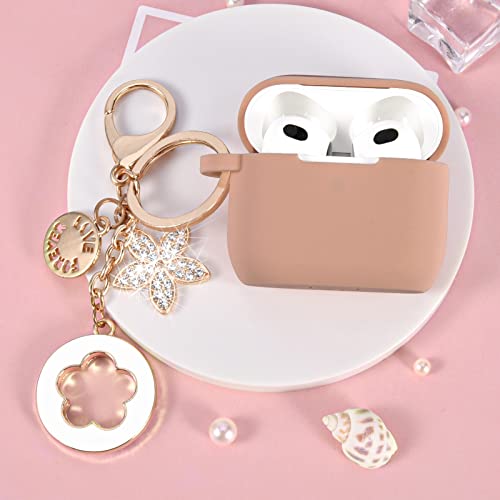 Image of VISOOM Case for Airpods 3 Pink Airpods 3rd Cases 2021 Silicone for iPod 3 Earbuds Case Cover Women Wireless Charging Case with Accessories Girl Bling Keychain for Apple Ear Buds 3rd Generation