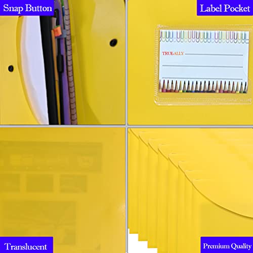 Image of True-Ally 5 pcs Bright Color Envelope Folder, Poly-Plastic A4 Documents File Storage Bag with Snap Button Certificate File Holder Document Folder for Certificates (Yellow)