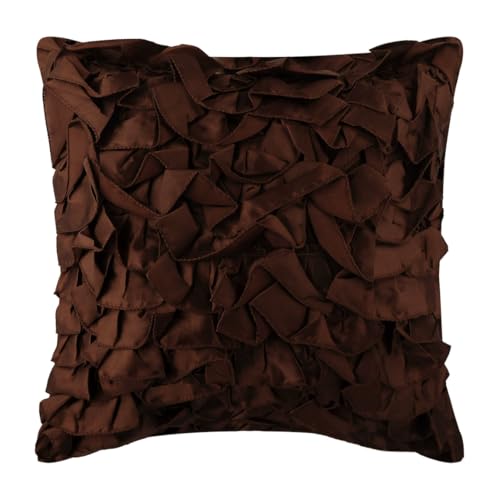 The HomeCentric Cushion Cover Sofa Dark Brown Pillow Covers for Couch Pack of 2 16x16 inch (40x40 cm) Satin Decorative Pillowcases Solid Color Ruffles Modern Cushion Cover Easter - Vintage Browns