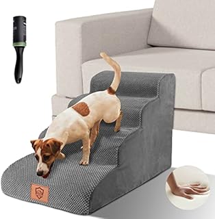 ZNM Dog Steps for High Bed Sofa, 4-Step Foam Dog Stairs with Washable & Zippered Cover, Non-Slip Pet Ramp Ladder for Small Dogs and Cats, 1 Lint Roller Gift
