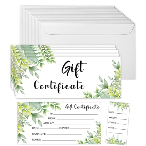 50 conjuntos de vales de presente para empresas, vales-presente em branco com envelopes, vales de pr