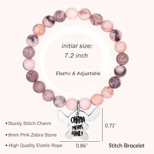 Image of LINY Inspirational Gifts for Women, Natural Stone Beads Stretch Stitch Bracelet Charm Jewelry Ohana Means Family Gifts Stitch Stuff for Women Love, Mom, Daughter, Niece, Sister