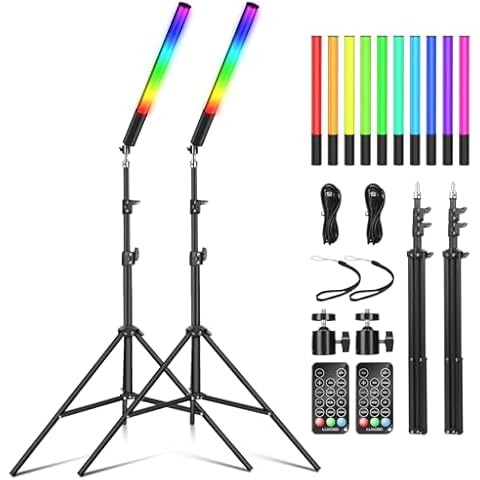 2 Pack RGB LED Video Light Wand Stick, Photography Studio Lighting Kits with Tripod & Remote Control, Dimmable Photography Light Wand 36 Colors 3000K-6000K Cover