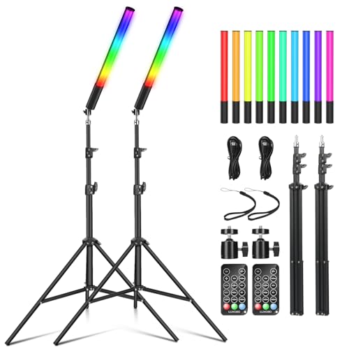 2 Pack RGB LED Video Light Wand Stick, Photography Studio Lighting Kits with Tripod & Remote Control, Dimmable Photography Light Wand 36 Colors 2500K-6500K