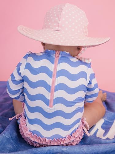 Image of RuffleButts Baby Girls UPF 50+ Sun Protection Floral Printed Long Sleeve One Piece Rash Guard Swimsuit with Zipper
