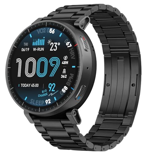 �`�^�������� �����p�E�H�`�o���h �݊���For Amazfit Active Max 48mm�X�}�[�g�E�H�b�`�Ɏg�p�\ �y�ʃE�H�`�o���h ���� �o���h �����x�ϋv�� �ϐH�� 22mm �ėp�o���h �������߉\ �H��t�� (�u���b�N)
