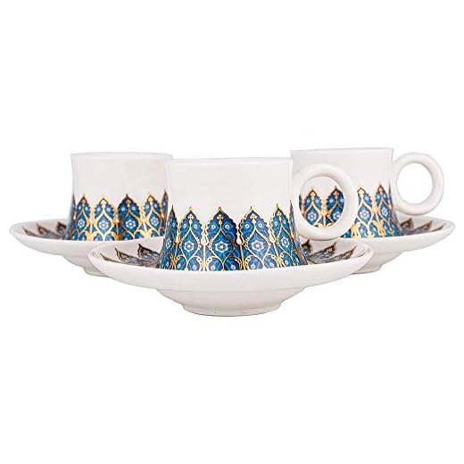 Hayal Turco Café Set con Azucarero Diseño para 6 Personas Fine Porcelana Blanco Azul Oro