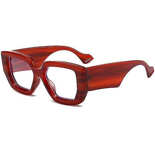 Image of AIEYEZO Thick Frame Blue Light Glasses Men Women, Fashion Square Computer Eyeglass Anti Eyestrain & Prevent Headache