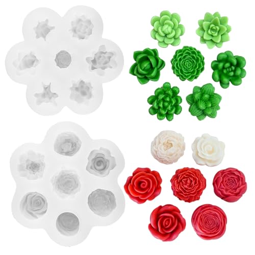 14 moldes de silicona suculentas 3D para velas de flores, moldes de silicona para fundición de resina epoxi, moldes para la fabricación de velas perfumadas hechas a mano, jabones, chocolate, yeso