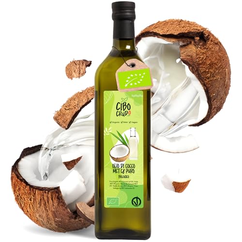 Olio MCT C8 Puro Biologico Spremuto a Freddo - 500ml. Olio di Cocco mct c8 Commestibile Bio e Puro per Keto Paleo o per Uso su Corpo e Capelli. Olio Vegano e Vegetariano.
