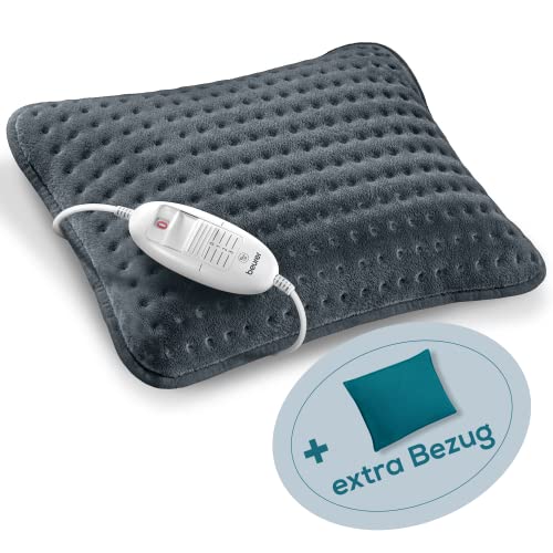 Beurer HK 48 Cosy Sofa-Heizkissen mit Schnellheizung, 3 beleuchtete Temperaturstufen und Abschaltautomatik, extra weiches Wendekissen, mit zusätzlichem Filz-Bezug, petrol