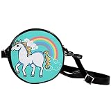 Générique Sacs à bandoulière pour femme,petit sac à bandoulière rond,Licorne blanche arc-en-ciel de dessin animé,Sacs pour téléphones portables