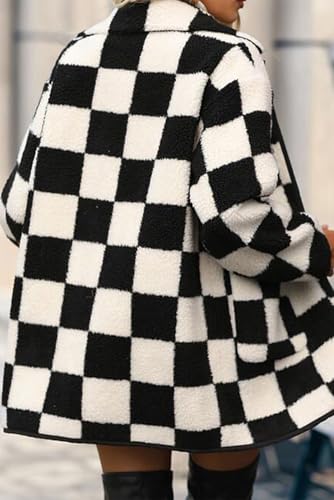 Women's Black Checkered Fleece Jacket with Side Pockets2