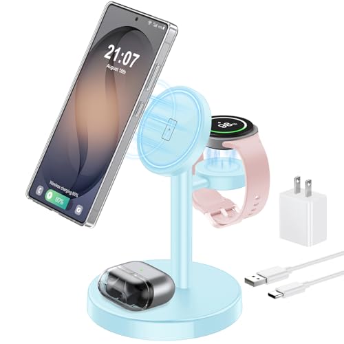Image of Aeinidi Magnetic Wireless Charger for Samsung, 3 in 1 Super Fast Charging Station for MagSafe Charger Stand for Galaxy S26 Ultra Z Fold /Flip 8, Watch Ultra 8 7, Buds 4 /3 Pro, Not for Watch 9 /Ultra 2