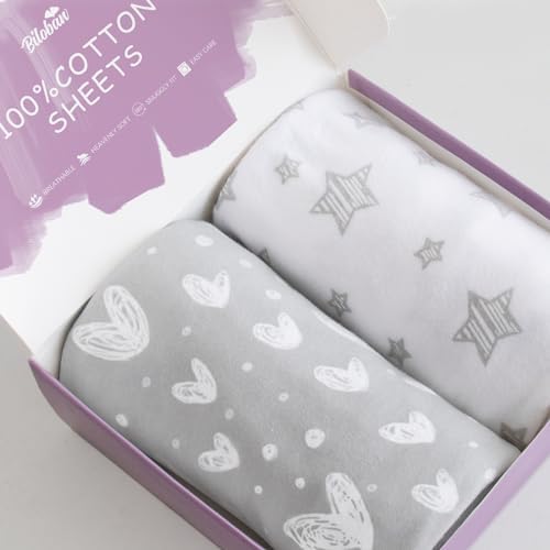 Bassinet Sheets for Baby Boy Girl, 100% Cotton Sheets, 2 Pack(Gray Print)