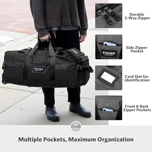 STOVER 100L Rolling Duffel Bag with Wheels, X-Large 32 Inch Durable Travel Duffle + Toiletry Bag, Heavy Duty, Packable w/Shoulder Straps- Use as Luggage or Backpack, Men/Women (Black)4
