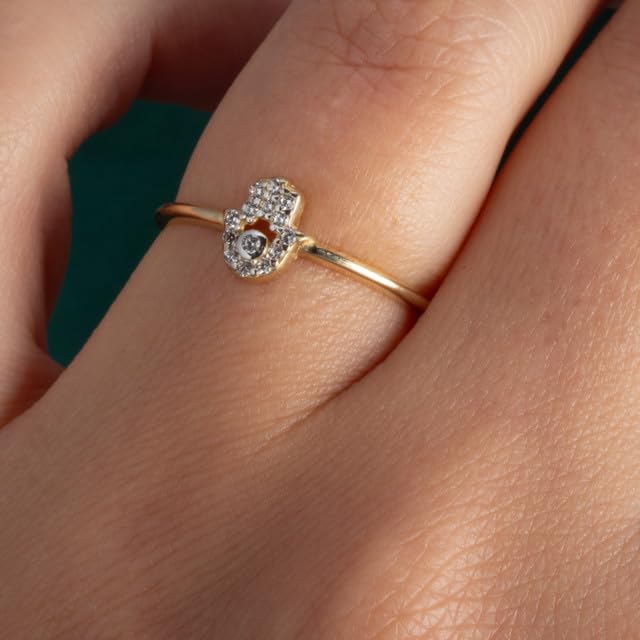Hamsa Hand Protection CZ Fine Ring Real Solid Gold2