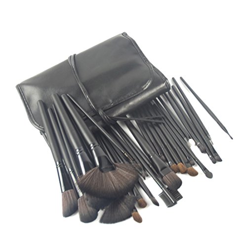 Echo Beauty 32Pcs Professional Makeup Brushes Synthetic Cosmetic Makeup Brush Set with Leather Traverl Pouch Bag Case-Black Gift for Valentine's Day