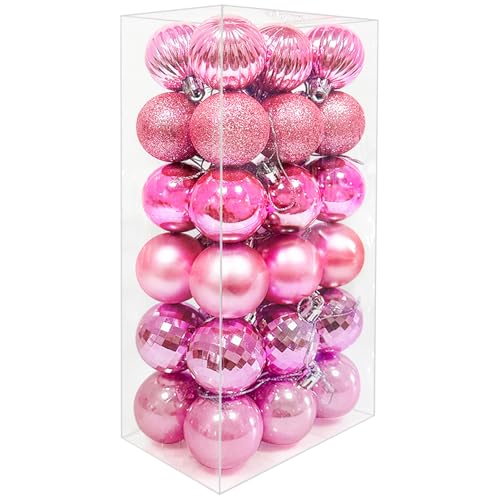 36PCS 4CM Christmas Balls Christmas Tree Decoration Baubles Ornaments Shatterproof Balls for Xmas Hanging Festive Holiday Home Decor Pink