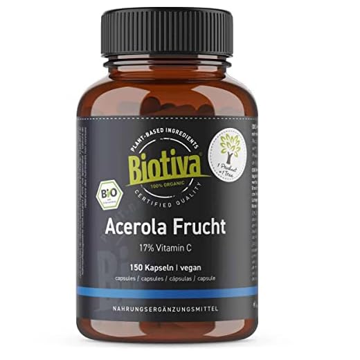 Acerola Vitamin C (organisk) 150 kapslar – grönsaker, naturlig, högdos vegan – flaska i Tyskland (DE-ECO-005)