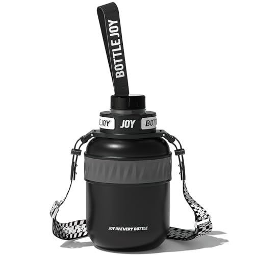 BOTTLE JOY Stainless-Steel Water Bottle: Leakproof Lid, Perfect Sip, Double Insulated, Eco-Friendly, Dishwasher Safe & Stylish Strap (Javan Rhinos, 32 oz)