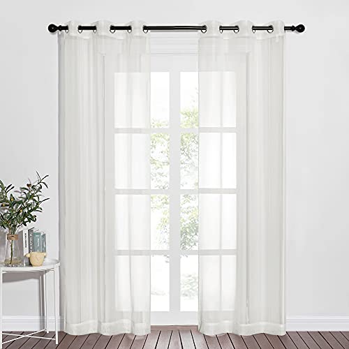 Image of NICETOWN Beige Sheer Curtains Airy & Elegant for Windows, Grommet Top Soft Voile Textured Window Treatments Light Filter for French Door /Bedroom /Living Room, W37 x L84, 1 Pair