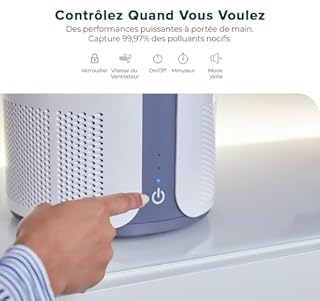 MIKO, purificateur d'air HEPA couvrant jusqu'à 86 m2, 3 vitesses de ventilateur, minuterie intégrée, CADR de 150, mode veille - Le filtre True HEPA H13 élimine 99,97% de la fumée et du pollen