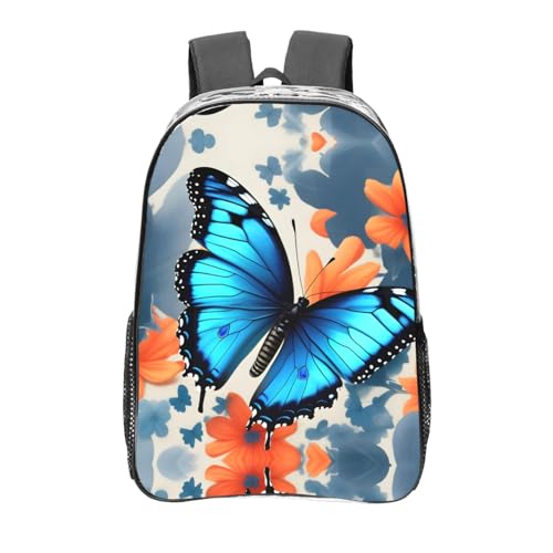 Sac à dos transparent imprimé papillon bleu et finitions noires One Size
