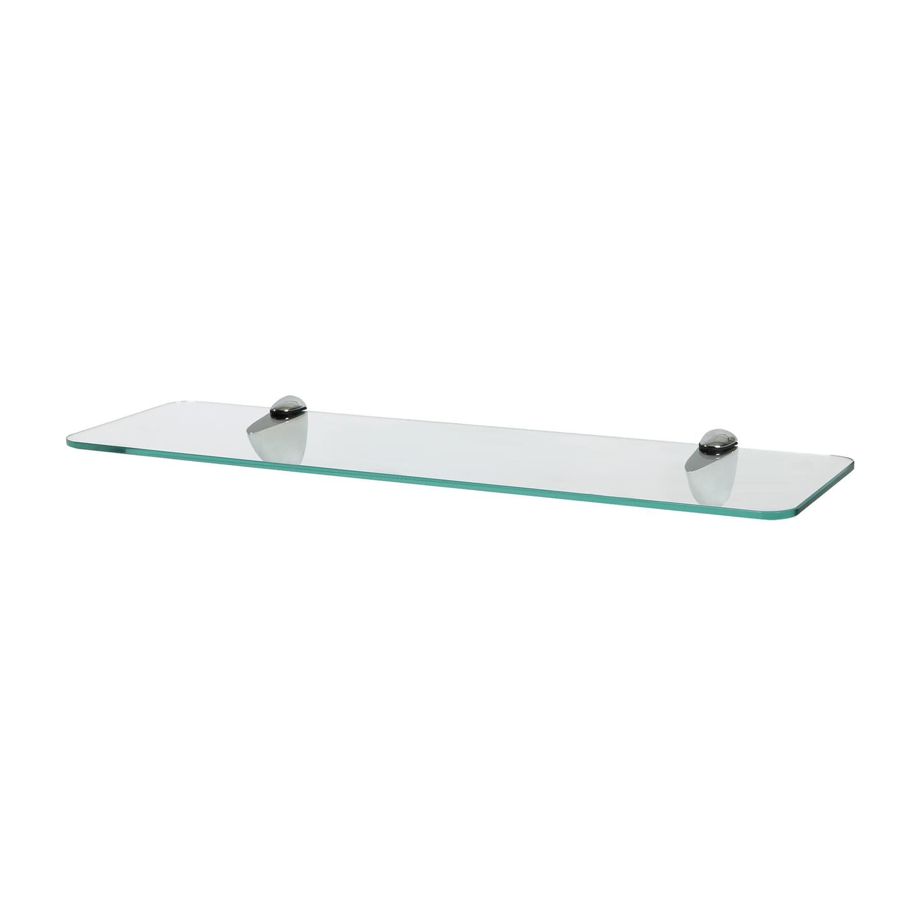 Harbour Housewares Rounded Floating Glass Bathroom Shelf - 50cm - Clear/Chrome - 1x Wall-Mounted Kitchen Bedroom Shower Room Décor Caddy Towel Storage Organiser Shelving Rack with Brackets